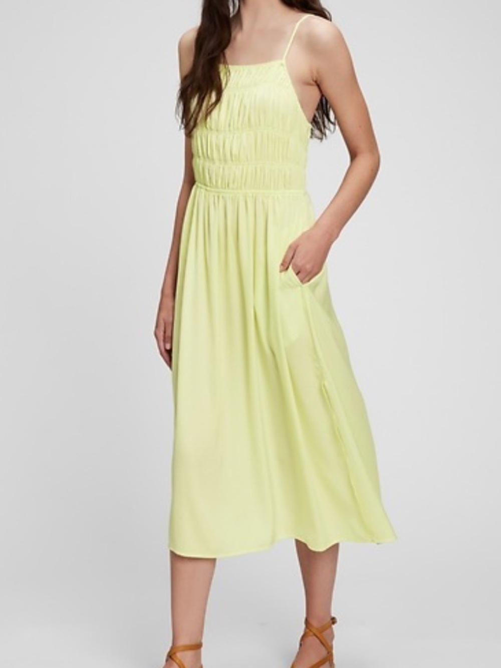 GAP Yellow Smocked Spaghetti Strap Maxi Dress